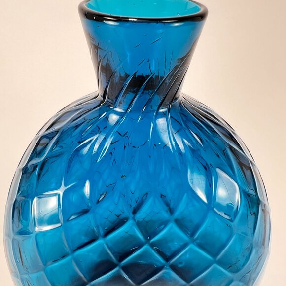 Pairpoint Glassworks Diamond Quilted Optic Blue Blown Glass Vase Mt Washington - Picture 10 of 16
